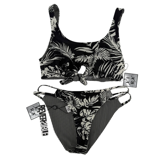 Lira Reversible Bikini Size M Black White Tropical Knot Tie Swimsuit Two Piece - Picture 1 of 6